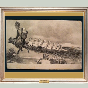 Carte postale vintage Krampus Noël gothique à télécharger - Illustration imprimable de décoration de vacances fantasmagoriques. Téléchargement instantané imprimable.