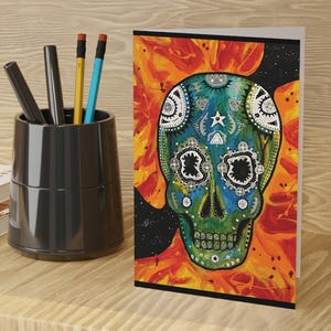 Oeuvre d'art originale de SteveG (mon frère) Cartes de voeux artistiques Sugar Skull - Parfait pour les anniversaires, les amateurs d'art - 10 pour 25