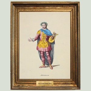 Lámina vintage del dios griego Apolo - Ilustración mitológica clásica de un músico divino. Descarga instantánea.