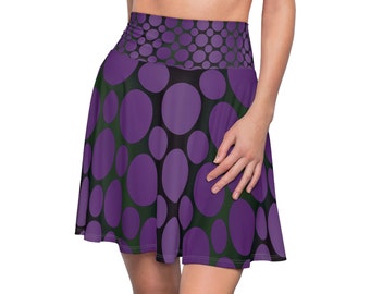 Purple and Black polka dots Women's Skater Skirt.