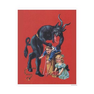 Poster vintage in carta artistica Krampus, 28 x 35 cm. Decorazione unica per la casa, decorazione da parete retrò, regalo per gli amanti dell'arte, idee decorative originali.