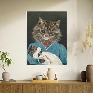 Vintage Cat Love: Schläfriges Baby Poster - Kunst für Katzenliebhaber.