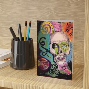 Lebendige Totenkopf Kunstwerk Grußkarten: Einzigartige Designs für Halloween, Geburtstagskinder und Kunstbegeisterte