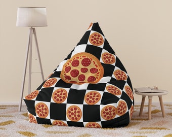 Pizza Black White Checkered Bean Bag Chair Cover! Awesome gift for the pie lover!