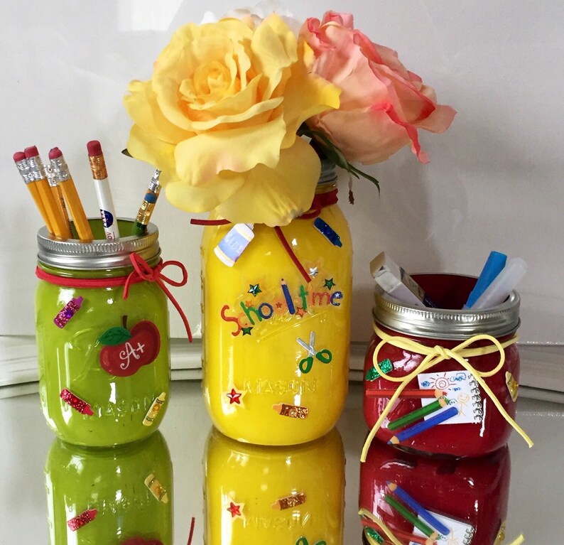 Mason jar decor painted mason jars Teacher appreciation Etsy
