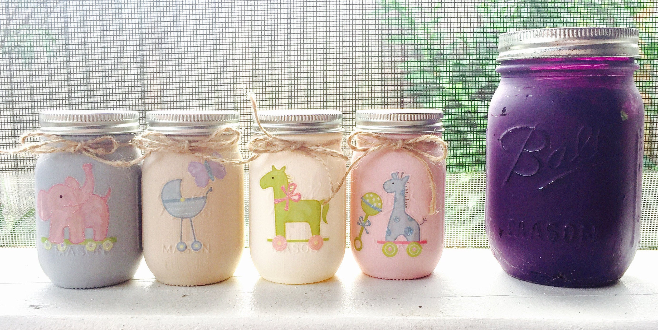 Mini baby shower mason jar decor decorated mason jars | Etsy