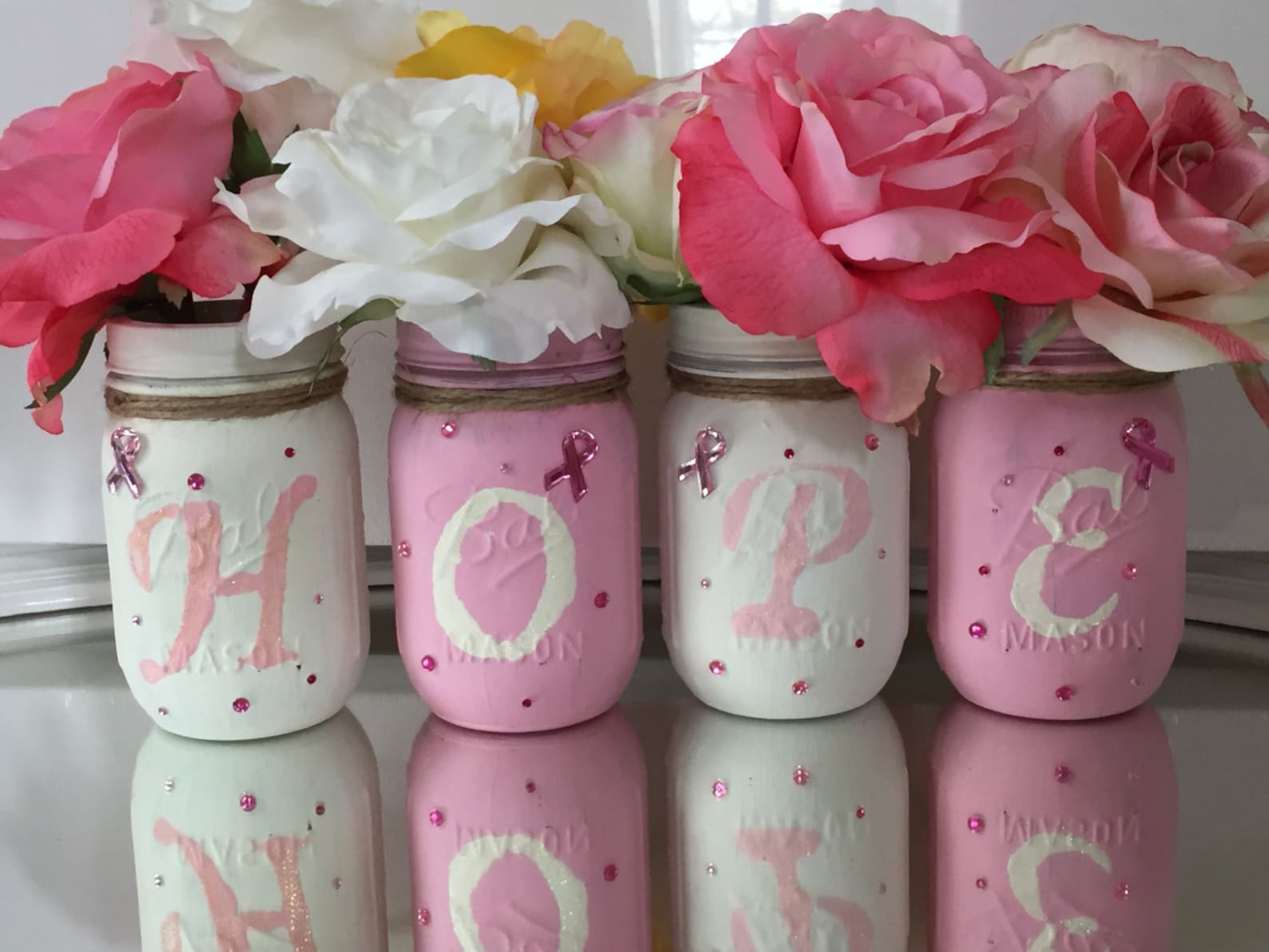 Decorated mason jars Breast Cancer Awareness gift breast Etsy