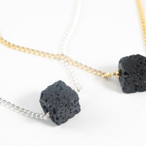 Single Cube Bead Lava Rock Aromatherapy Diffuser Necklace // natural lava stone, essential oil jewelry, inline bead necklace, minimalist