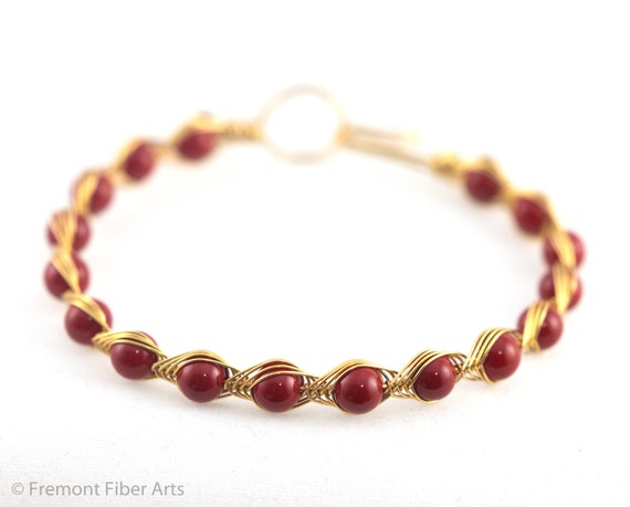METAL BEAD BRACELET THIN GOLD RED METAL BEAD BRACELET THIN GOLD RED