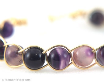 inside braided -  purple agate beads // handmade beaded jewelry, stacking bangle, metal jewelry