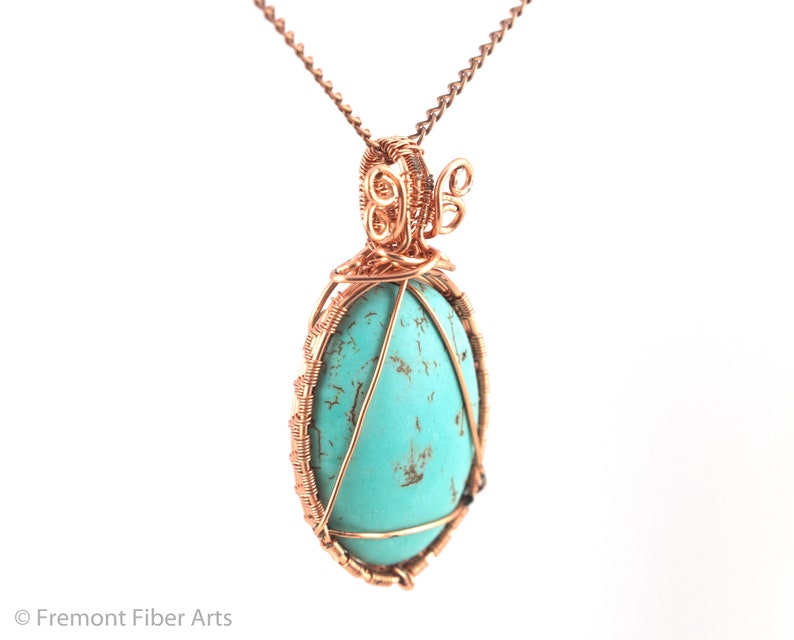 Gift for Her birthday gift handmade natural stone jewelry OOAK dyed howlite wire wrapped jewelry Turquoise pendant copper necklace