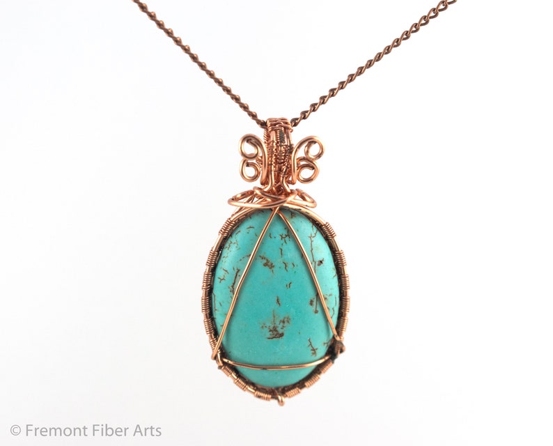 Gift for Her birthday gift handmade natural stone jewelry OOAK dyed howlite wire wrapped jewelry Turquoise pendant copper necklace