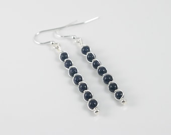 Blue Goldstone Drop Earrings // handmade wire-wrapped earrings
