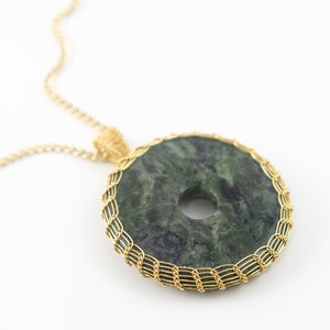 Dendritic Jade Viking Knit Pendant // handmade jewelry, wire wrapped statement necklace