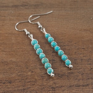 Howlite Drop Earrings, turquoise color // handmade wire-wrapped earrings