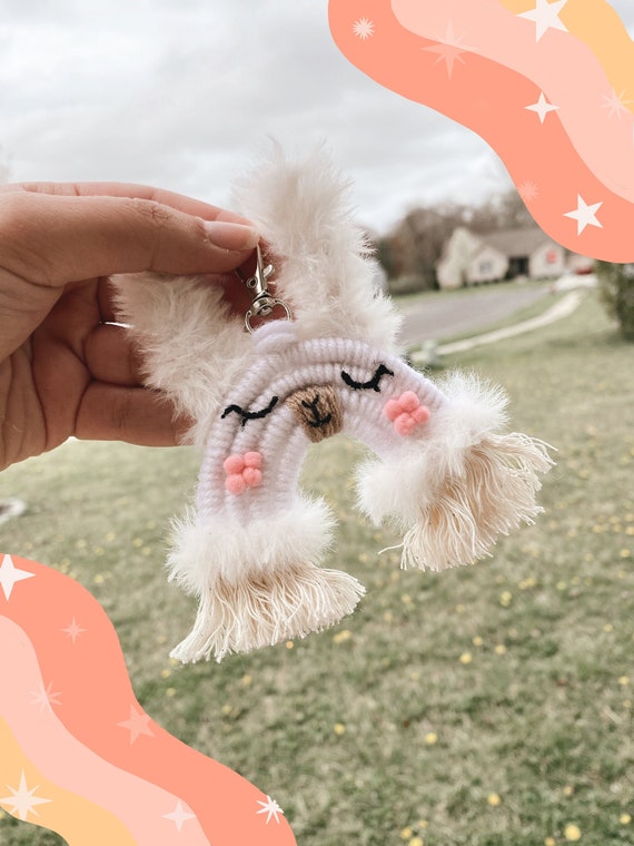 Llama Macrame Keychain Cute Animal Keychain Llama Rainbow Etsy