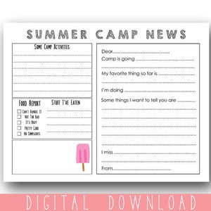 Cancelleria fai da te per il campo estivo, da compilare e stampare, da scaricare in formato PDF, notiziario estivo dal campo estivo per bambini.