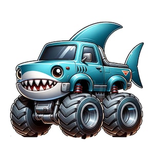 Cute Shark Monster Truck PNG Clipart | Monster Truck Sublimation PNG Design | Boys PNG Sublimation Kids | Funny Shark Truck Clip Art
