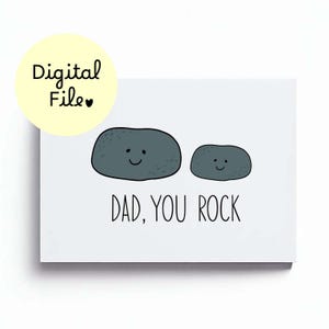 Dad You Rock Pun Vatertag druckbare Karte, Vatertagskarte von kleinen Jungen-Kindern, Vatertagskarte niedlich, Diy-Vatertagskarte PDF