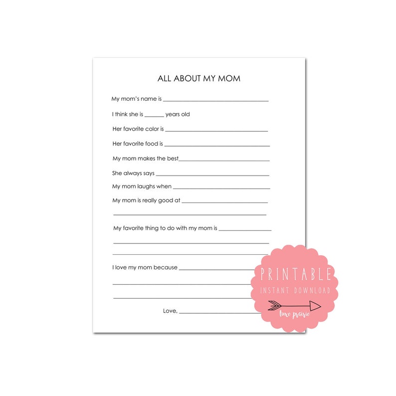 All Regarding My Mother PRINTABLE / Moms Working day Present Printable / Regarding My Mother Fill Within the Blank Print Your Personalized / My Mother Printable Present photograph regarding All About My Mom Printable named All With regards to My Mother PRINTABLE / Moms Working day Reward Printable / In excess of My Mother Fill In just the Blank Print Your Particular / My Mother Printable Reward