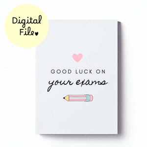 Carte de chance pour vos examens Carte de chance imprimable pour étudiant Carte de dernière minute en téléchargement numérique PDF pour amie ou fille