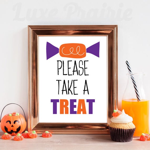 Please Take a Treat Halloween Sign, Printable Candy Bowl Sign, Take One Halloween Door Sign, Halloween Candy Sign, Trick or Treat Sign