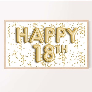 Descarga digital de arte para TV para 18.º cumpleaños, letrero de cumpleaños para TV con marco, decoración para TV con marco Samsung, fondo para fiesta en Smart TV, descarga instantánea