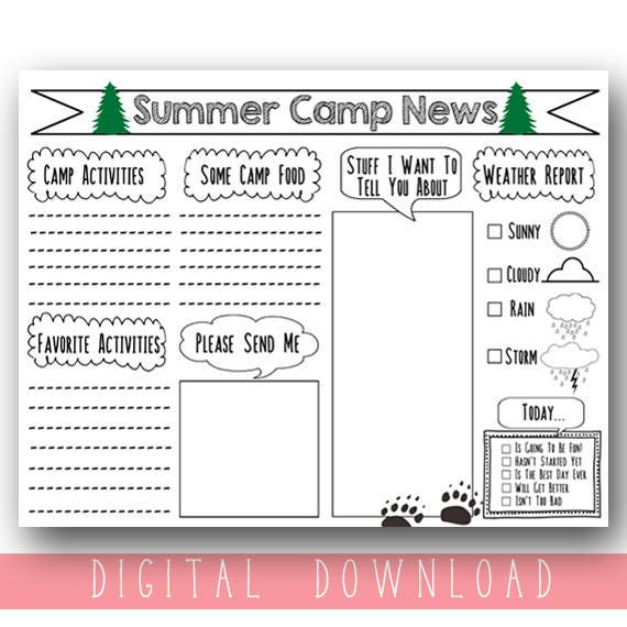 PRINTABLE Camp Stationary / Kids Summer Camp / Printable Etsy
