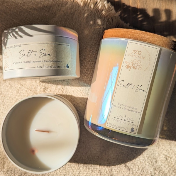 Salt + Sea | Wood Wick Candle | Scented Coconut Soy Candle | Beachy Candle