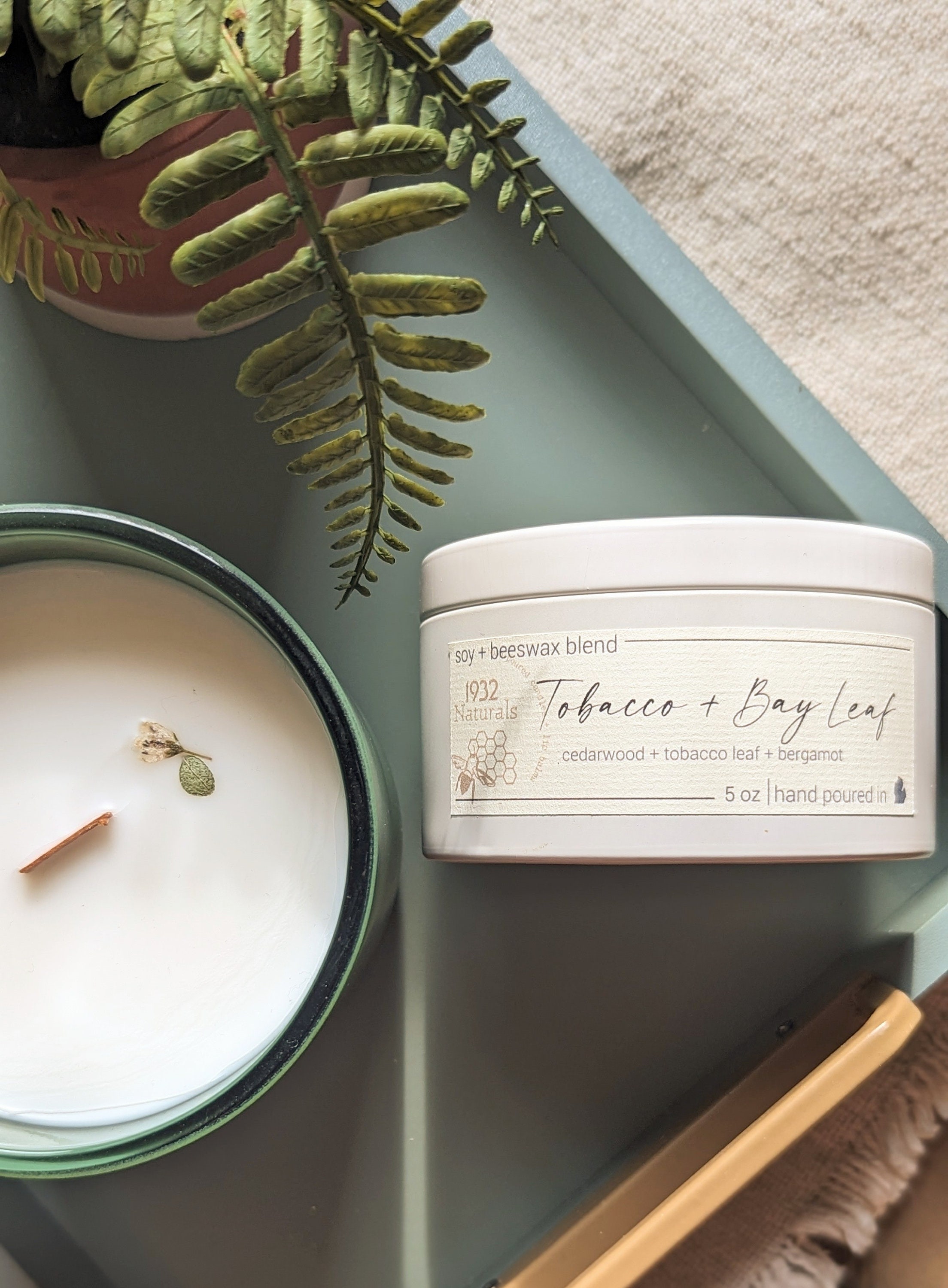 Tobacco + Bay Leaf Candle: Wood Wick, Coconut Soy Wax