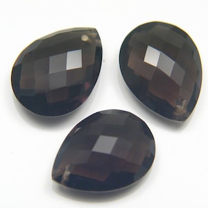 1x LG Pendant AAA+ Smoky Quartz Front Drilled Pear Focal Bead Gem Quality Net Laser Faceted Genuine Gemstone Deep Smoky Brown Color 20mm
