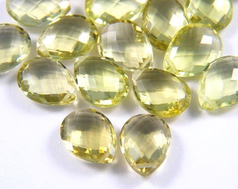 AAA Lemon Quartz Gem Quality Calibred Net Facettierte Seitlich Gebohrte Birne Briolette Perlen, 16 x 12 mm, Mittelgelbe Farbe, November Birthstone
