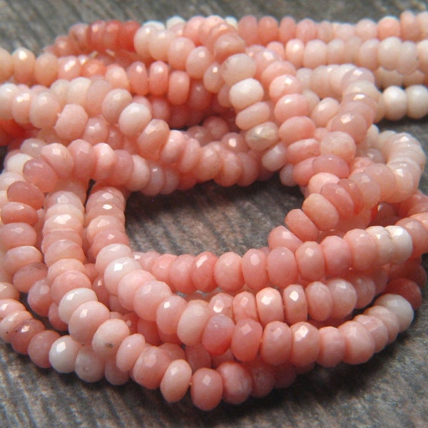 AAA Quality Peruvian Pink Opal Faceted Rondell Beads 5.5mm in Excellent Beautiful Shades of Pink Colors 15" Strand of Natural Premium Beads