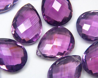 AAA Edelsteinqualität Amethyst kalibrierte Netz facettierte, seitlich gebohrte Birnen-Briolettperlen, transparentes mittleres Lila, Februarstein 16 x 12 mm