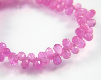 Briolettes Pear Shaped Graduation Size. Teardrops Pink Sapphire Faceted Drops 12 Line Bright Pink Color 2X3 mm to 3X5 mm5X6 mm