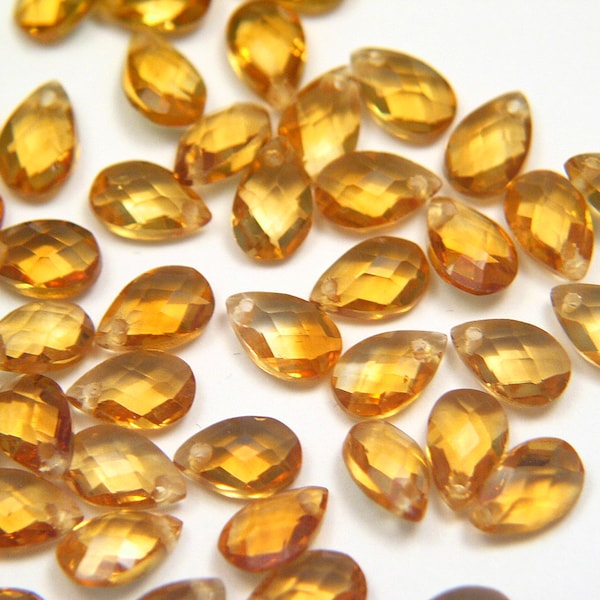 AAA+ Extra Golden Citrine Calibrated Pear, Net Faceted Genuine Gemstones, Front Drilled, Small Briolette Beads, November Birthstone 8 x 5mm