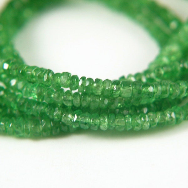 Natural Tsavorite Garnet Hand Faceted Small Rondelle Gemstone Beads, Untreated Genuine Green Garnet, Transparent Stones, Partial 7" Full 14"