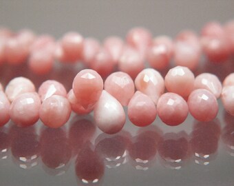Genuine Pink Peruvian Opal Faceted Full Drop Beads, Top Drilled, Natural Untreated Gemstones, October Birthstone, Full Strand 8.25" 6-8mm