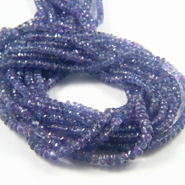 Premium Tanzanite Hand Faceted Rondelle Beads, Natural Gemstones, Transparent Violet Blue, December Birthstone - 7" or 14" Strand - 3.5mm