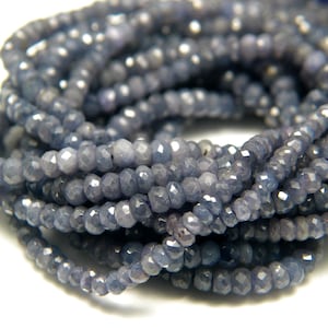 Natural Blue Gray Songea Sapphires Faceted Rondelles Beads, Rare Stone Indigo Blue Color, September Birthstone, 4 - 4.3mm - 7&quot; Half Strand