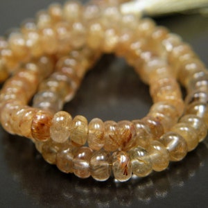 Natural Golden Rutilated Quartz Smooth Rondelle Beads, Premium  Quality, Clean & Clear, Transparent with Lots of Rutiles - 6.3mm - 8&quot; Strand