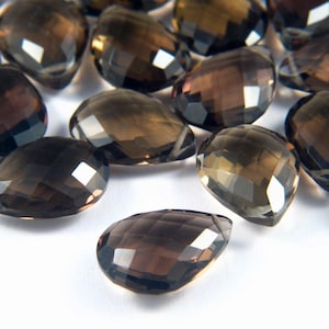 AAA Dark Smoky Quartz Gem Quality, Calibrated Net Faceted Top-Drilled Pear Briolette Beads, Deep Smoky Brown Color, Laser Faceted, 16 x 12mm