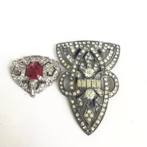 1900’s Art Deco fur clips 2 rhinestone studded fur clips for Downton Abby style