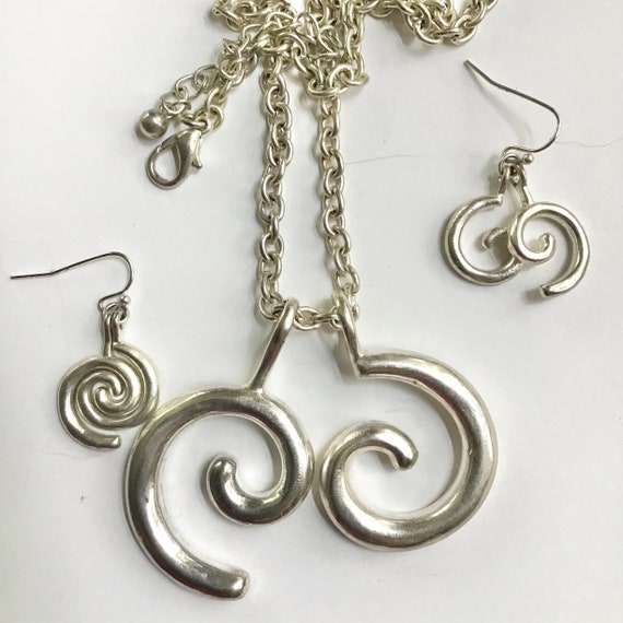 Vintage spiral necklace & earrings  set interlock… - image 2