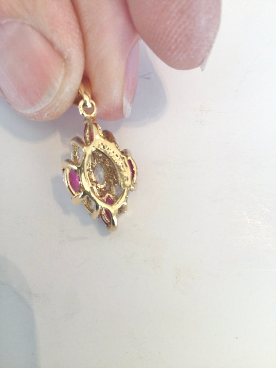 simulated diamond & ruby necklace 14k gold vermei… - image 7