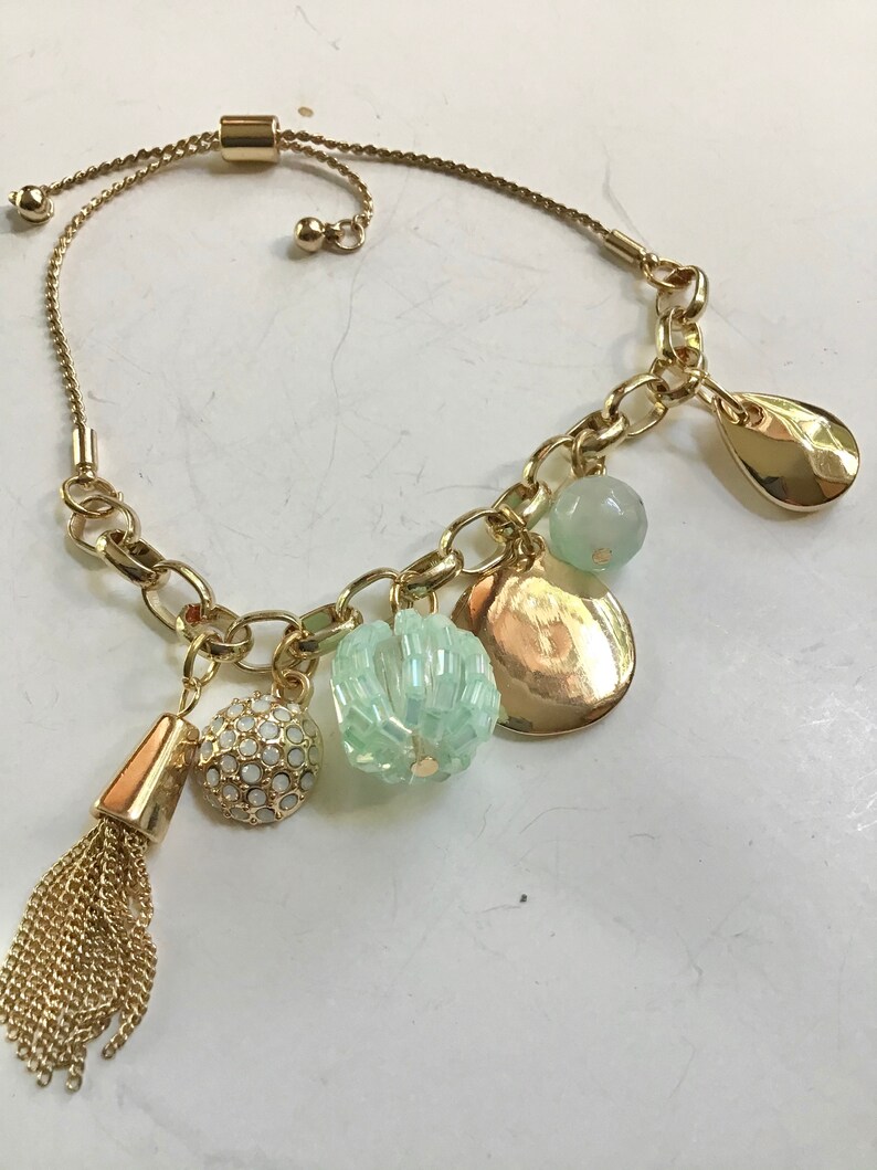 Adjustable Charm Bracelet With Sliding Chain Tassels Gold Etsy