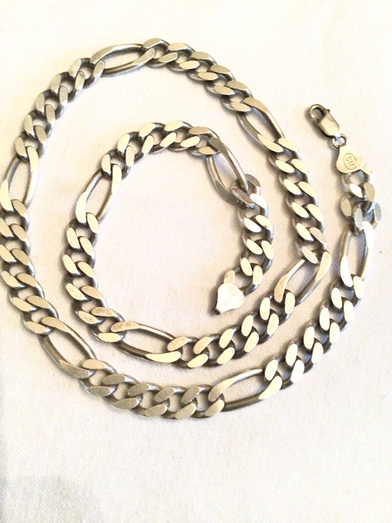 Heavy sterling silver Figaro chain necklace 20 in… - image 1