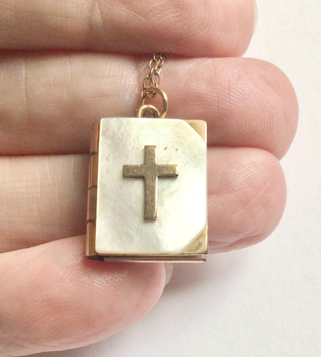 1940’s Gold Filled Religious Bible Book Locket Double Photo Keepsake ...