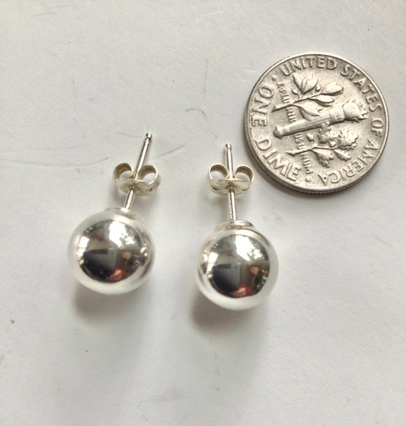 Large 8mm sterling silver ball stud earrings silv… - image 2