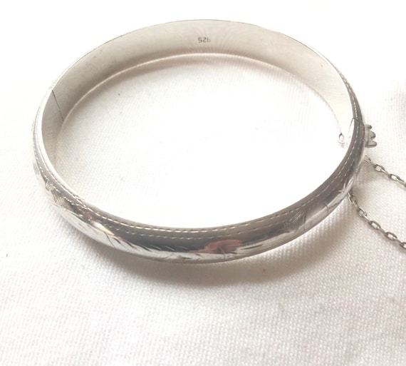 Engraved Sterling Silver Hinged Bangle Bracelet w… - image 2